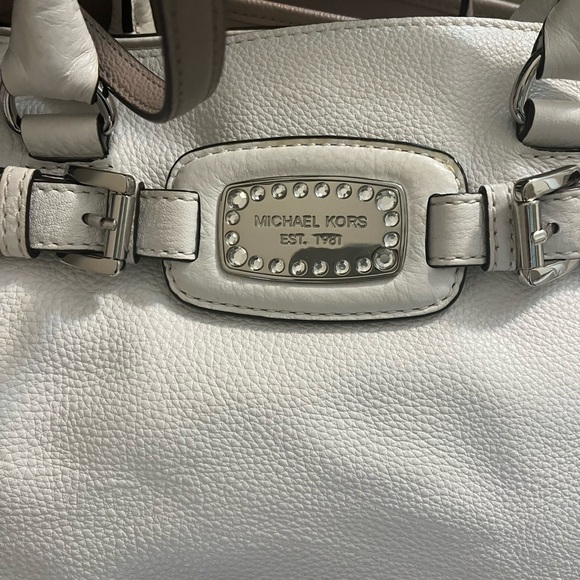 Micheal Kors White Pebbled Leather Tote with Bling - Picture 1 of 5